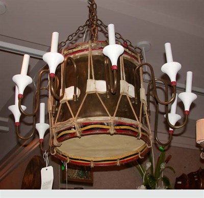 Lot 1579 - French Military Drum Ten-Light Chandelier...
