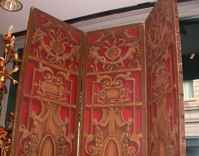 Lot 1685 - Painted and Decorated Three-Panel Screen...