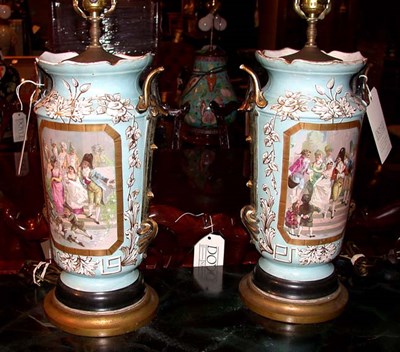 Lot 1409 - Pair of French Porcelain Lamps Height 30 inches.