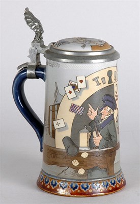 Lot 2330 - Mettlach Pewter Mounted Stoneware Stein Of...