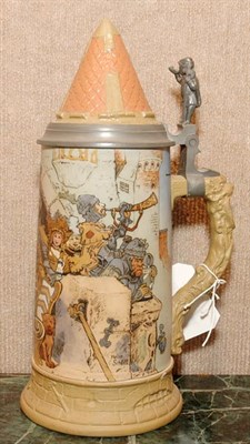 Lot 2314 - Mettlach Pewter Mounted Stoneware One-Liter...