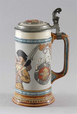 Lot 2343 - Mettlach Pewter Mounted Stoneware One-Liter...