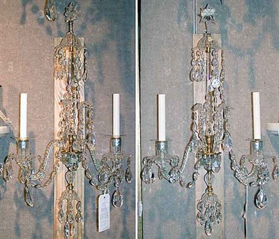 Lot 616 - Pair of Georgian Style Cut Glass Two-Light...