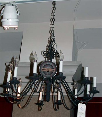 Lot 628 - Black Painted Metal Twelve-Light Chandelier