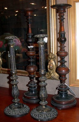 Lot 1425 - Two Pairs of Wood Candlesticks