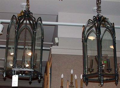 Lot 630 - Pair of Gothic Style Patinated-Metal and Glass...