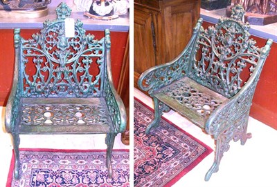 Lot 696 - Pair of Patinated Wrought Iron Garden Chairs