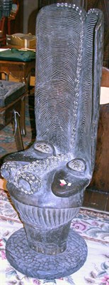 Lot 388 - Tribal Carved Wood and Shell Inlaid Chair