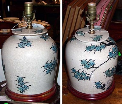 Lot 402 - Pair of Chinese Crackle Glazed Pottery Lamps...