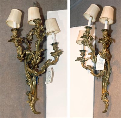 Lot 2637 - Pair of Louis XV Style Gilt-Bronze Three-Light...