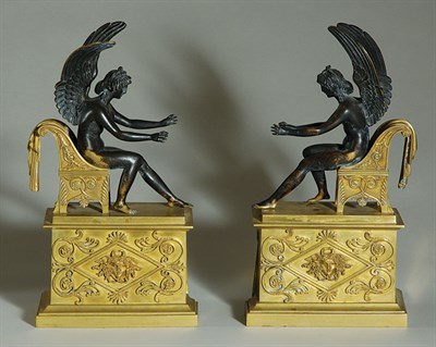 Lot 201 - Pair of Empire Gilt and Patinated-Bronze...