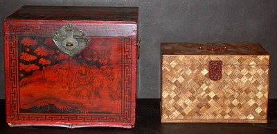 Lot 211 - Chinese Export Red Painted Box and a Parquetry...