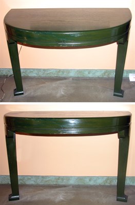 Lot 210 - Pair of Chinese Style Green Lacquered D-Form...