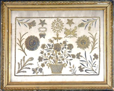 Lot 167 - English Gold Thread Embroidered Picture 13 1/8...