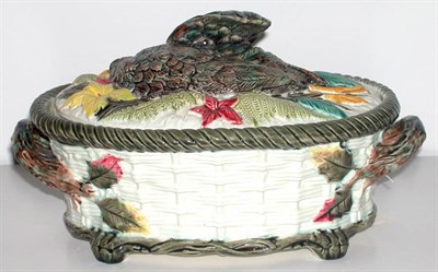 Lot 190 - Majolica Game Pie Covered Tureen with Pheasant-...