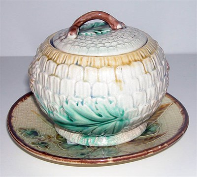 Lot 183 - Majolica White Ground Covered Bowl with...