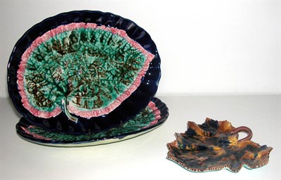 Lot 193 - Group of Three Majolica Leaf-Shaped Dishes...
