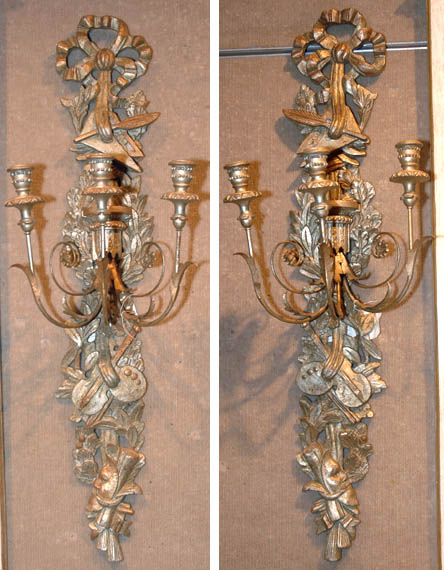 Lot 3485 - Pair of Painted and Trophy Carved Three-Light...