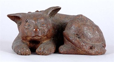 Lot 3573 - Japanese Burl-Wood Carving of a Resting Cat...