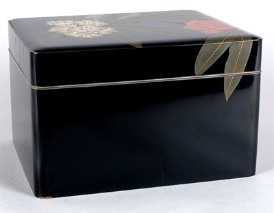 Lot 3575 - Japanese Black Lacquered Box The lid with red,...