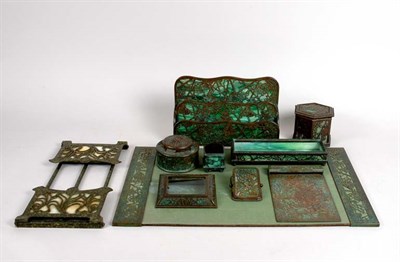 Lot 2706 - Tiffany Studios Bronze and Green Favrile Glass...