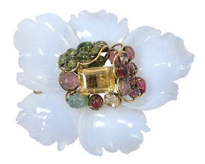 Lot 445 - Iradj Moini White Onyx Flower Pin Five petals...