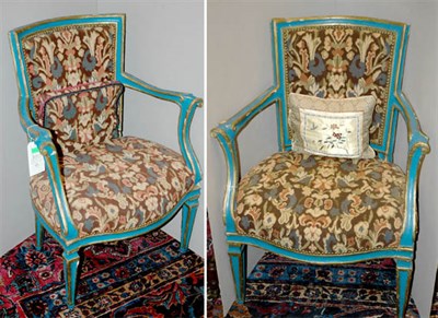Lot 471 - Pair of Italian Blue Painted Fauteuils Late...