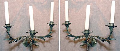 Lot 3349 - Pair of Gilt-Metal Three-Light Sconces Height...