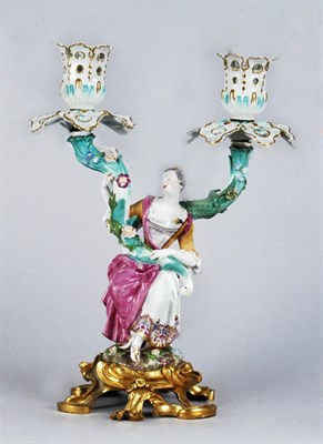 Lot 3323 - Meissen Style Gilt-Bronze Mounted Two-Light...