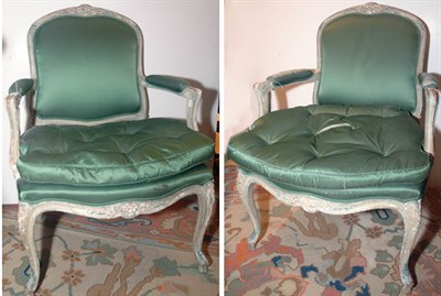 Lot 3407 - Pair of Louis XV Style White Painted Fauteuils
