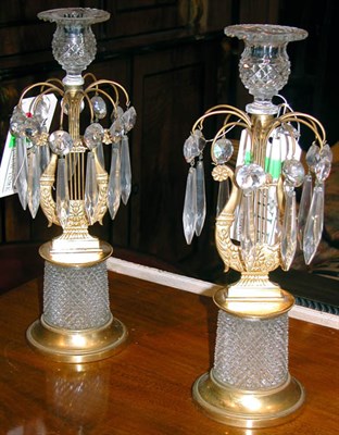 Lot 541 - Pair of Regency Style Gilt-Metal and Cut Glass...