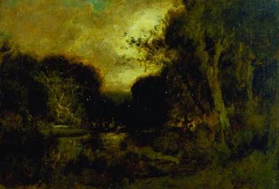 Lot 219 - William Keith 1838-1911 FIGURES ALONG A WOODED...