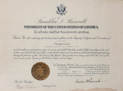 Lot 2012 - ROOSEVELT, FRANKLIN DELANO Document signed as...