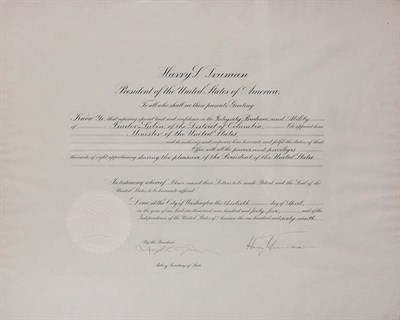 Lot 2018 - TRUMAN, HARRY S. Document signed as President,...