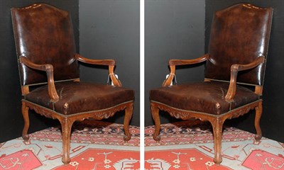 Lot 448 - Pair of Regence Style Leather Upholstered...