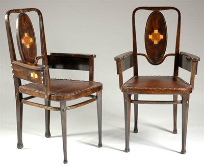 Lot 2470 - Set of Six Stained Bentwood Open Armchairs...