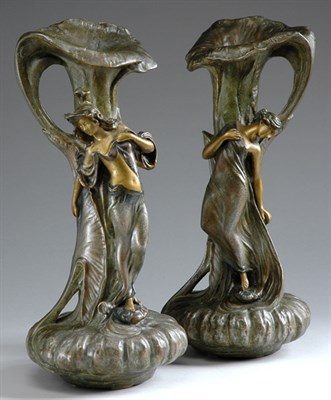 Lot 2461 - Pair of Art Nouveau Figural Ceramic Ewers Each...