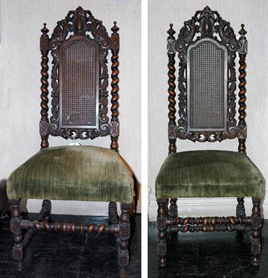 Lot 1149 - Pair of Baroque Style Oak and Caned Chairs