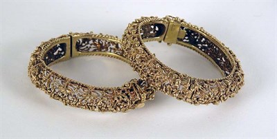Lot 454 - Two 14kt. Gold Handworked Bracelets Hinged,...