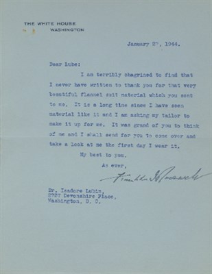Lot 2014 - ROOSEVELT, FRANKLIN DELANO Typed letter signed,...