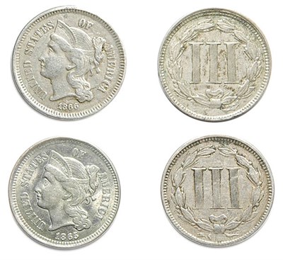 Lot 2488 - Three Cents Nickel, Approximately Seventeen Coins, 1865 to 1872