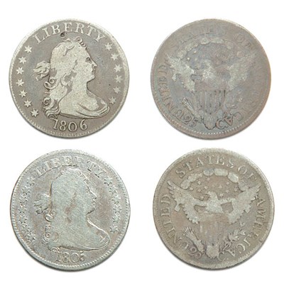 Lot 2510 - Draped Bust Quarter, Six Coins