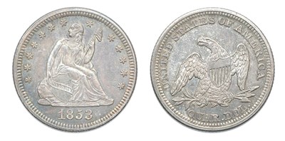 Lot 2514 - 1853/53 Recut Date, Liberty Seated Quarter, No Arrows or Rays