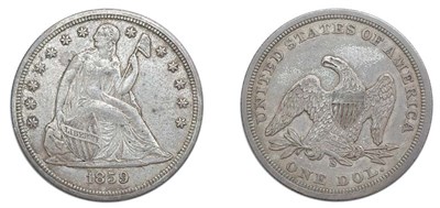 Lot 2574 - 1859 S, Liberty Seated Dollar, No Motto