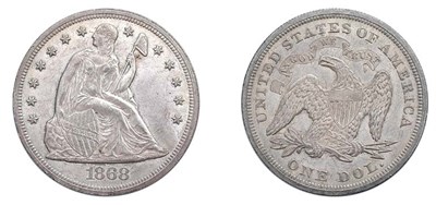 Lot 2577 - 1868, Liberty Seated Dollar, With Motto