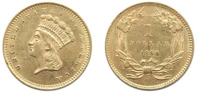 Lot 2603 - 1860 S, $1 Indian Gold