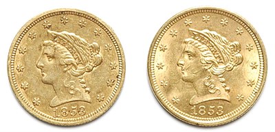 Lot 2607 - Quarter Eagle Gold Coins, Two 1853