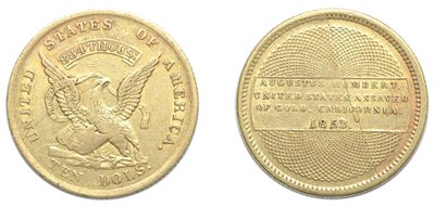 Lot 2639 - 1852, U.S. Assay Office, Humbert TEN DOLS. Gold, 2 Over 1