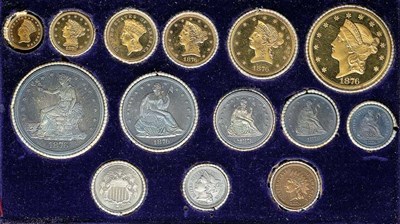 Lot 2617 - 1876, The Centennial Year Proof Set of Fourteen Coins, 1 Cent Through $20 Double Eagle with the Original Presentation Case