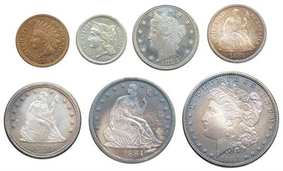 Lot 2618 - 1884, Proof Set of Seven Coins, One Cent Through Morgan Dollar